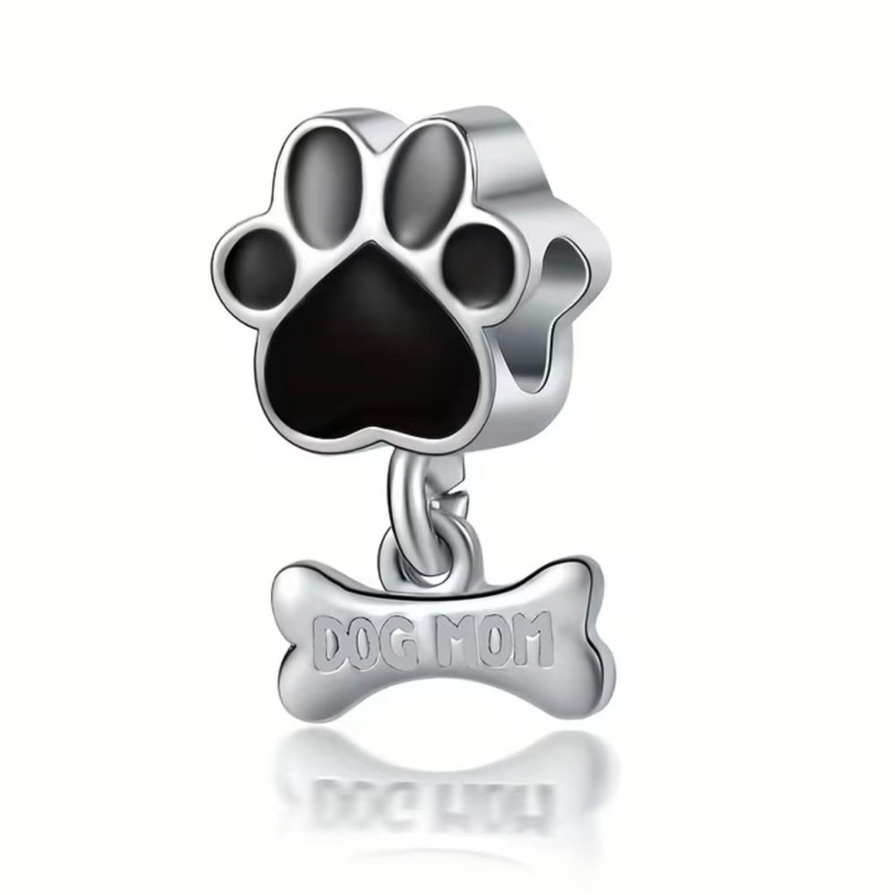 Silver and Black Dog Mom Paw Charm